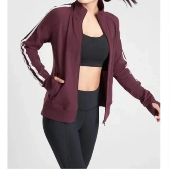 Athleta Circa Track Jacket Lightweight Full Zip Up Striped Red White Size Large - Picture 1 of 12